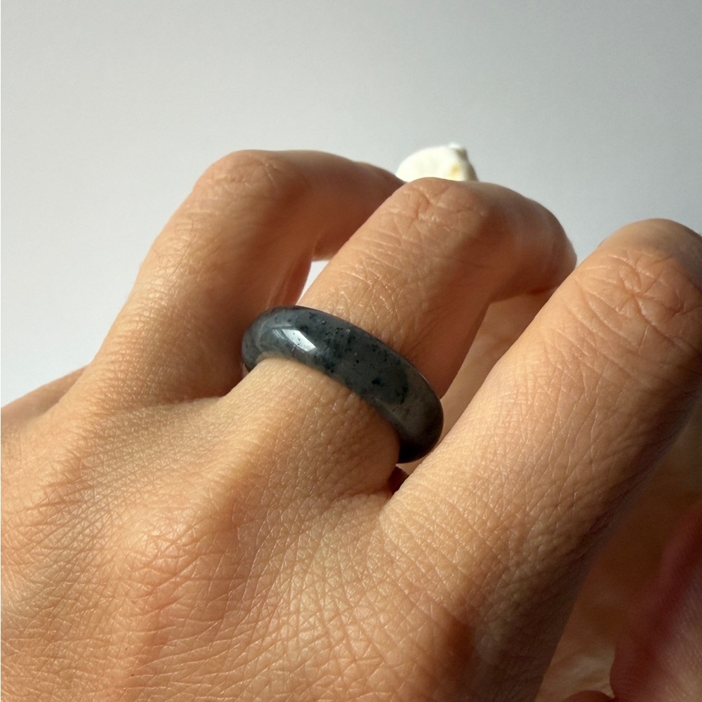 Natural Ink Jade unique pattern ink painting like band Ring size US 7.25-7.5